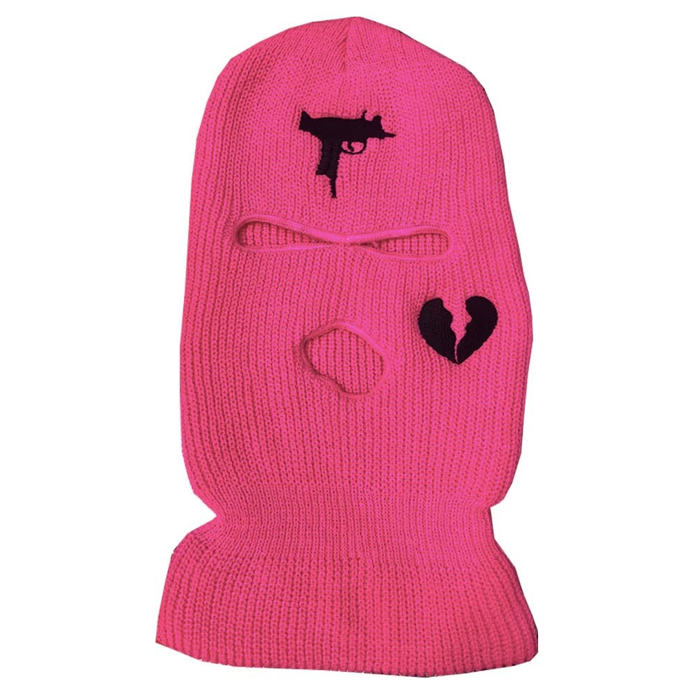 3 Hole UZI Balaclava Knitted Full Face Cover Ski Mask One Size, Rose Red