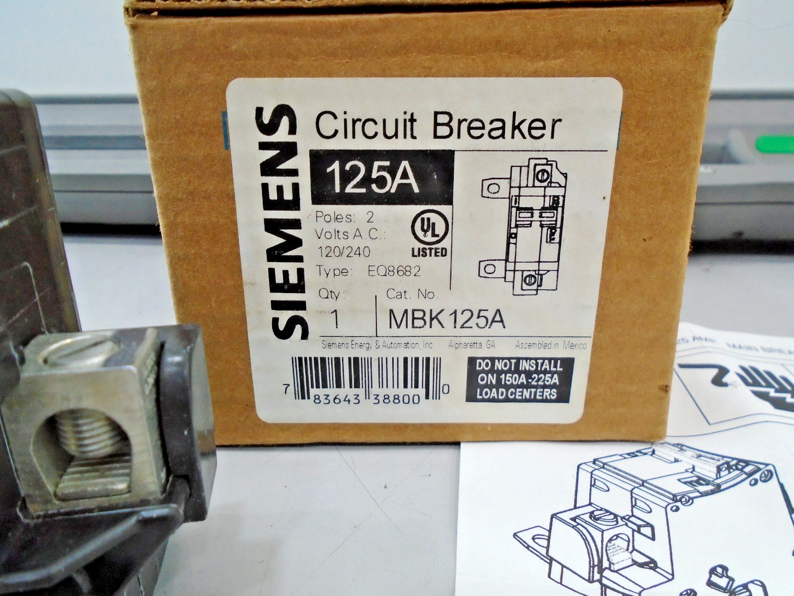 NEW Siemens MBK125A Circuit Breaker 125 Amp 2 pole 120/240 Volt AC