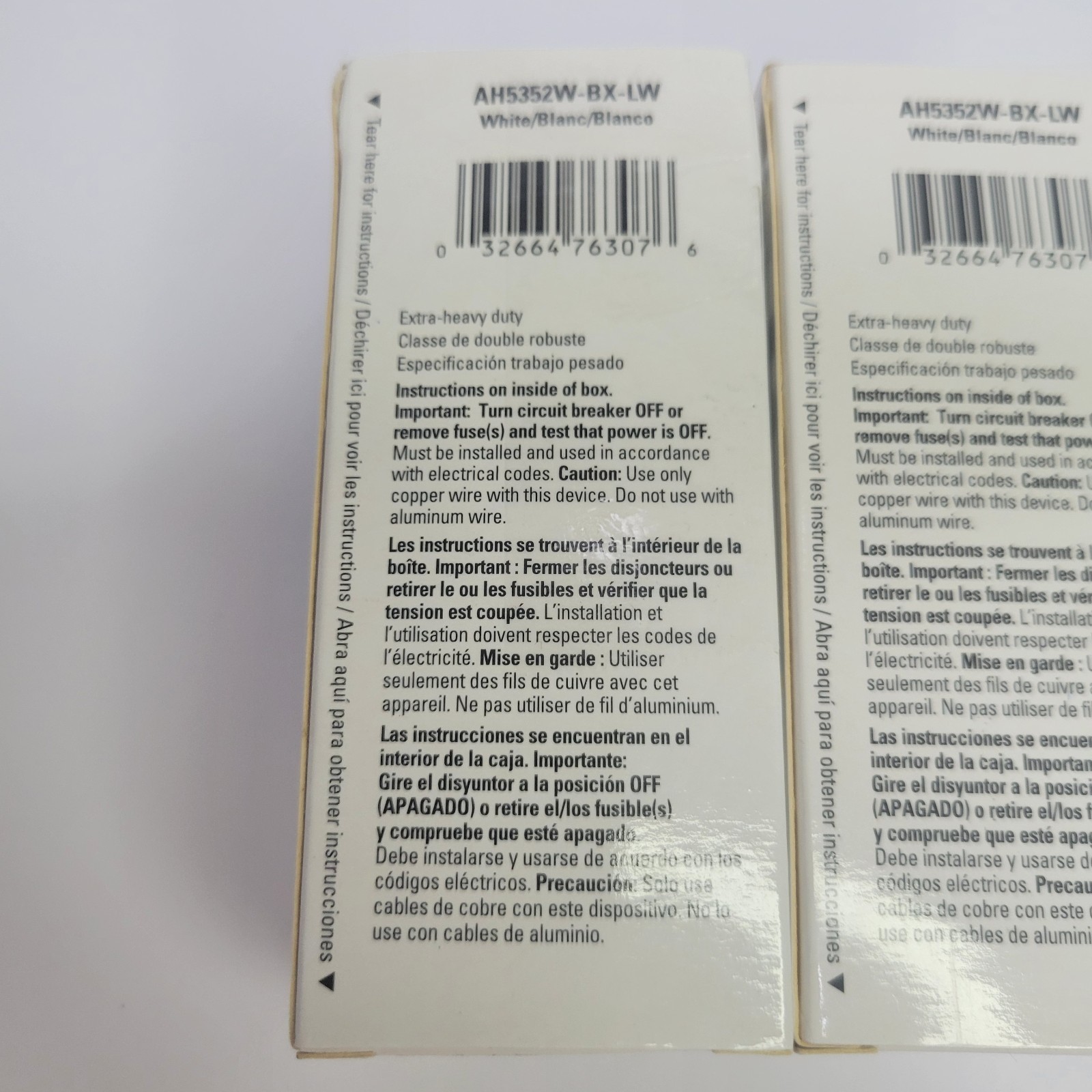 (2) Eaton AH5352V-BX-LW Duplex Receptacle Whitw 20A 125V Back & Side Wire. New