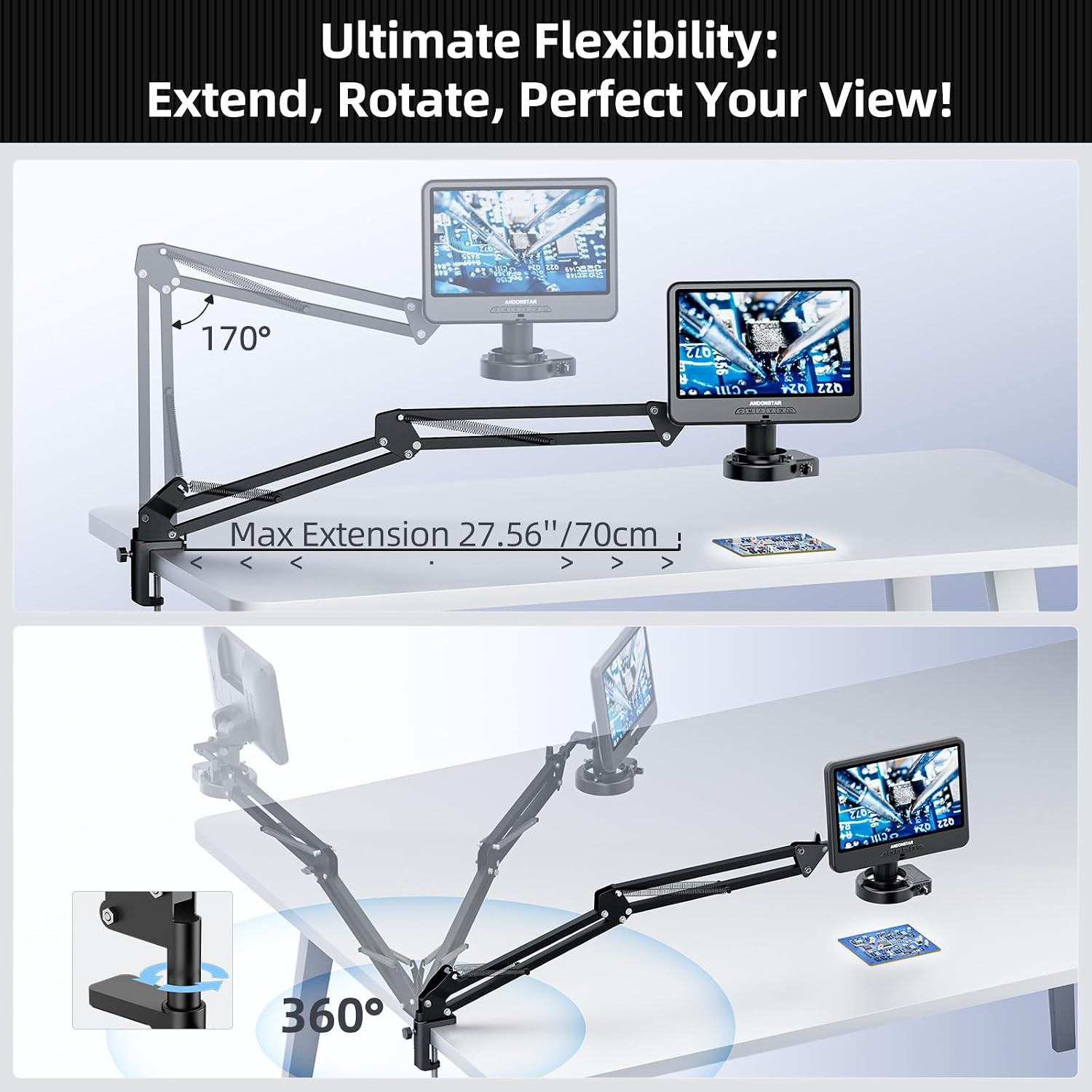 AD109 Digital Microscope with 10.1″ Screen for Adults, Flexible Boom Arm Stand S