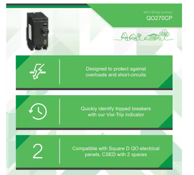 Square D QO 70 amps Plug In 2-Pole Circuit Breaker
