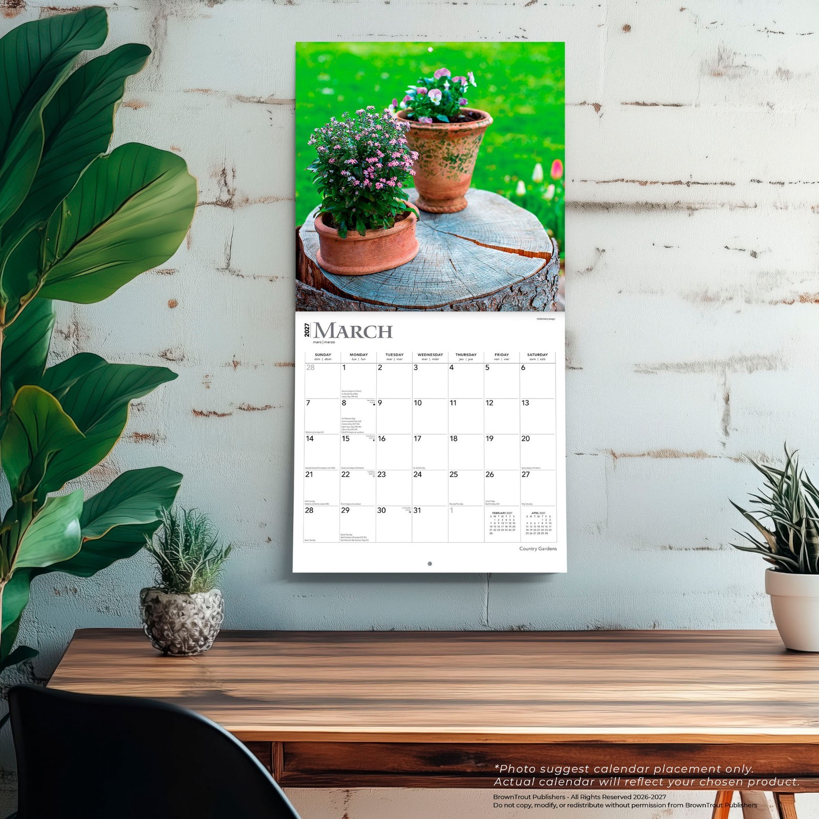 Country Gardens | 2027 12×24″ (Hanging) Square Wall Calendar | Plastic-Free