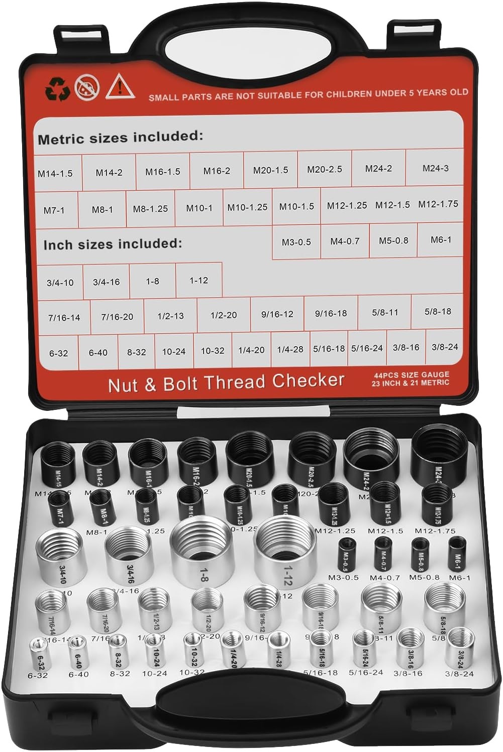 50Pcs Nut & Bolt Thread Checker Gauge 27 Standard 23 Metric Size Finder Tool Set