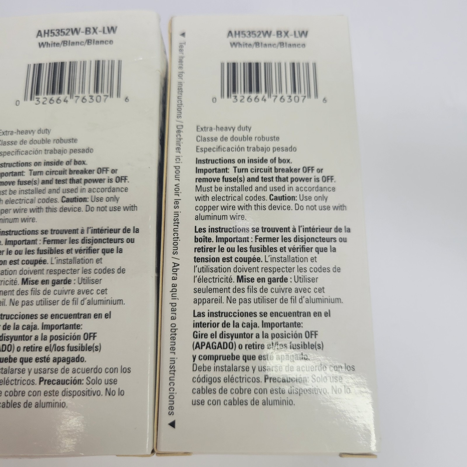 (2) Eaton AH5352V-BX-LW Duplex Receptacle Whitw 20A 125V Back & Side Wire. New