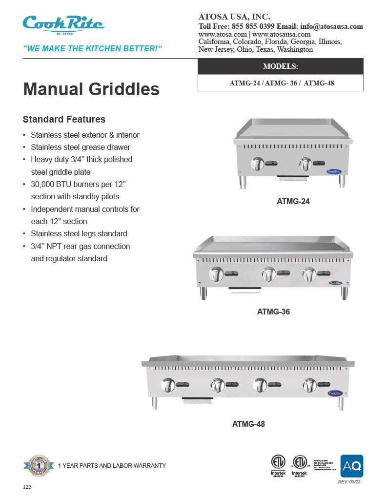 Atosa ATMG-48-LP 48″ WIDE GRIDDLE PROPANE