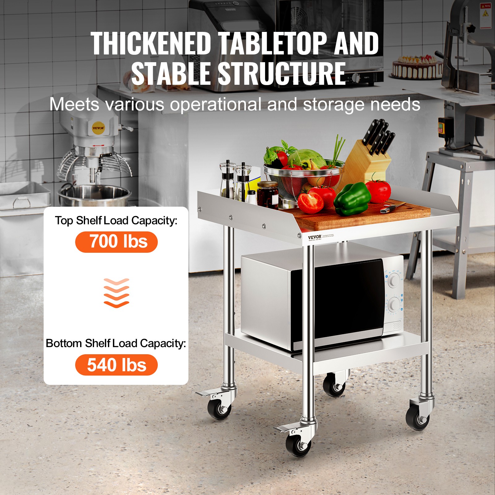 VEVOR Stainless Steel Work Table 24″x24″ Commercial Food Prep Table W/ 4 Casters