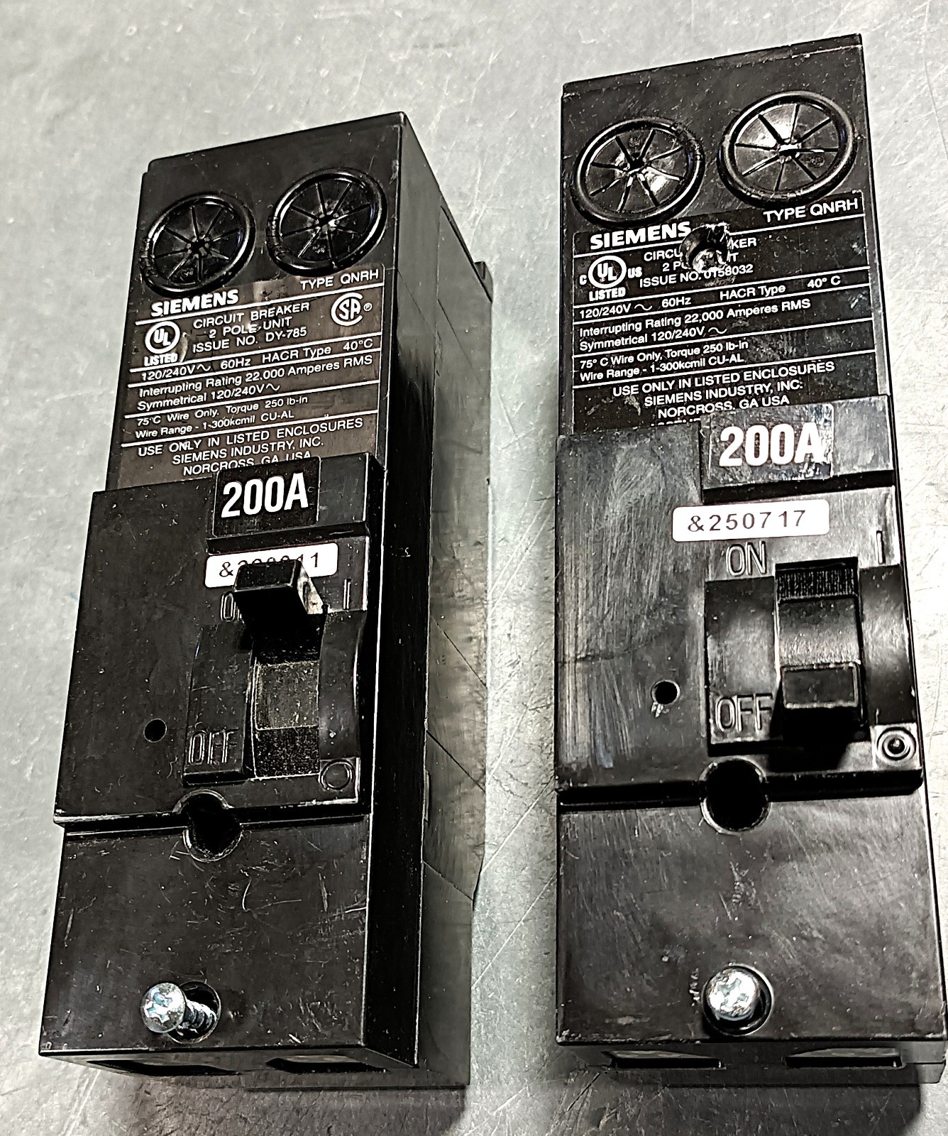 Siemens QN2200RH 200A 240VAC 2-Pole Circuit Breaker