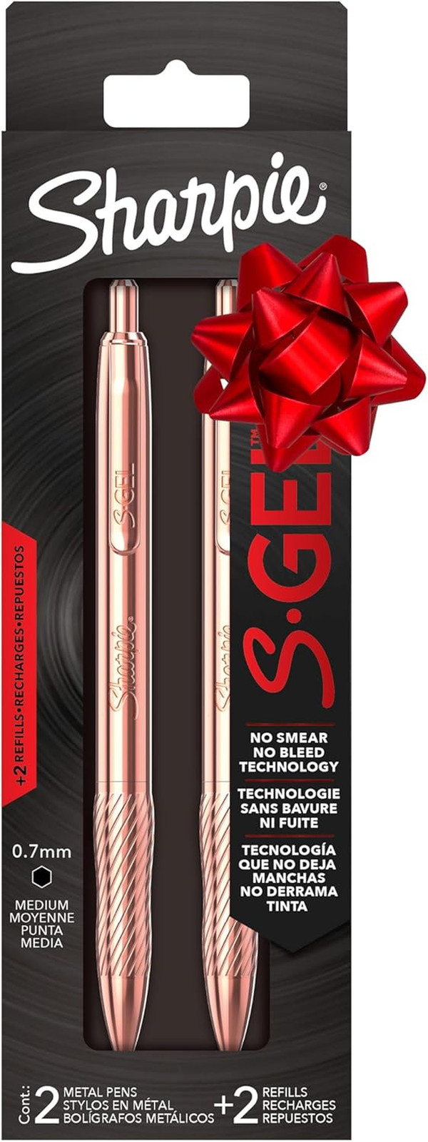 Sharpie S-Gel Pen Copper Metal Body 0.7mm Black Ink 2 Pen + 2 Refill