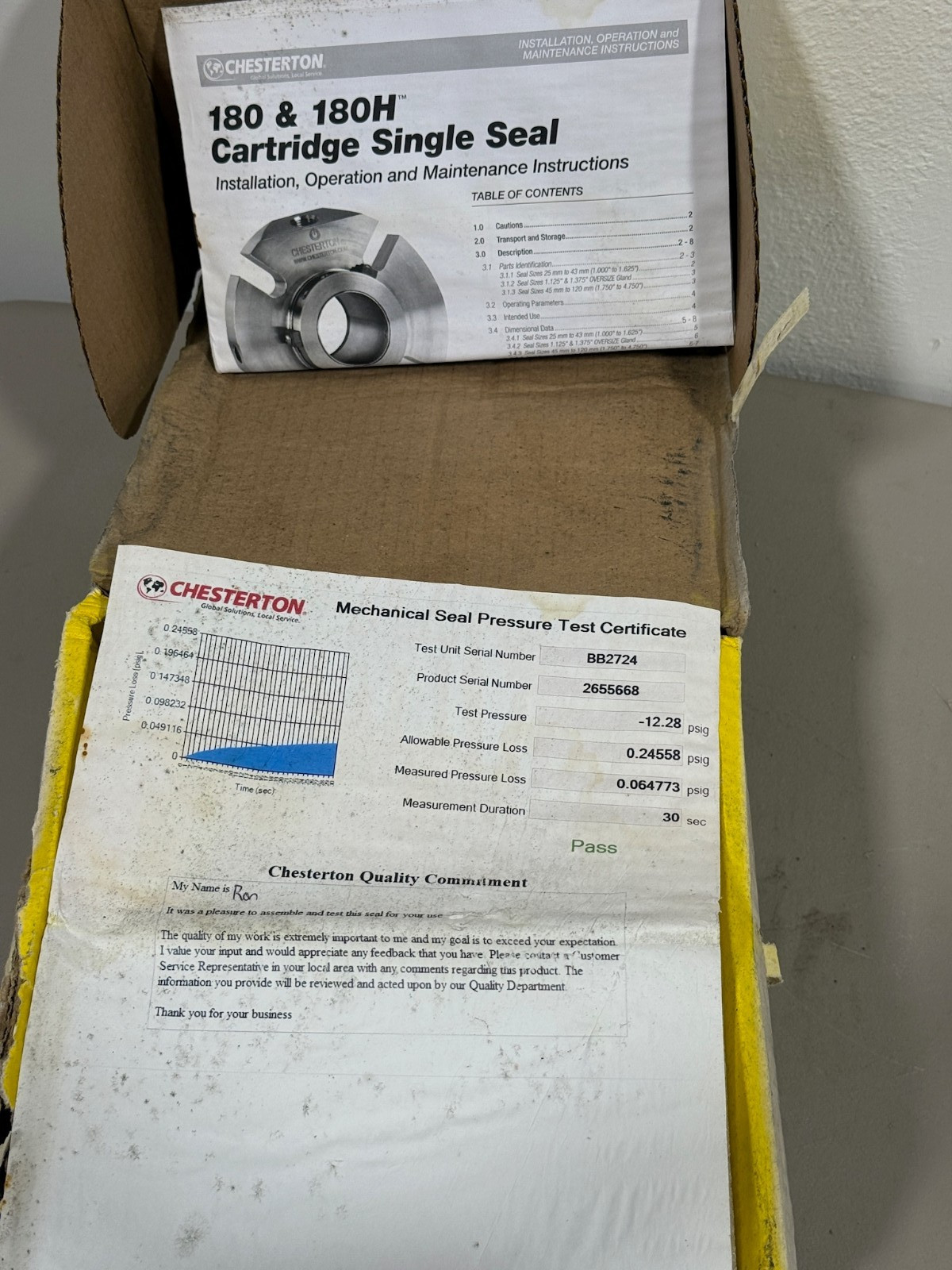 CHESTERTON 180H Single Cartridge Seal 1.750 in shaft size
