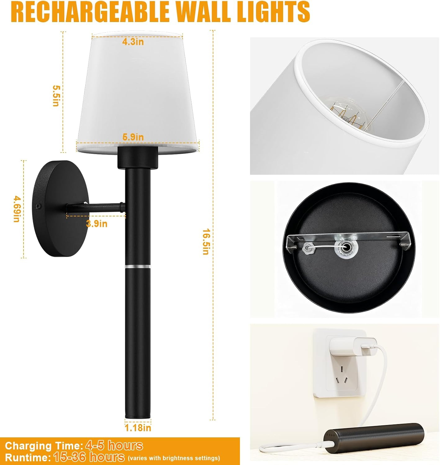 Magnetic Wireless Wall Sconces – Rechargeable 5200mAh Battery for Any Room