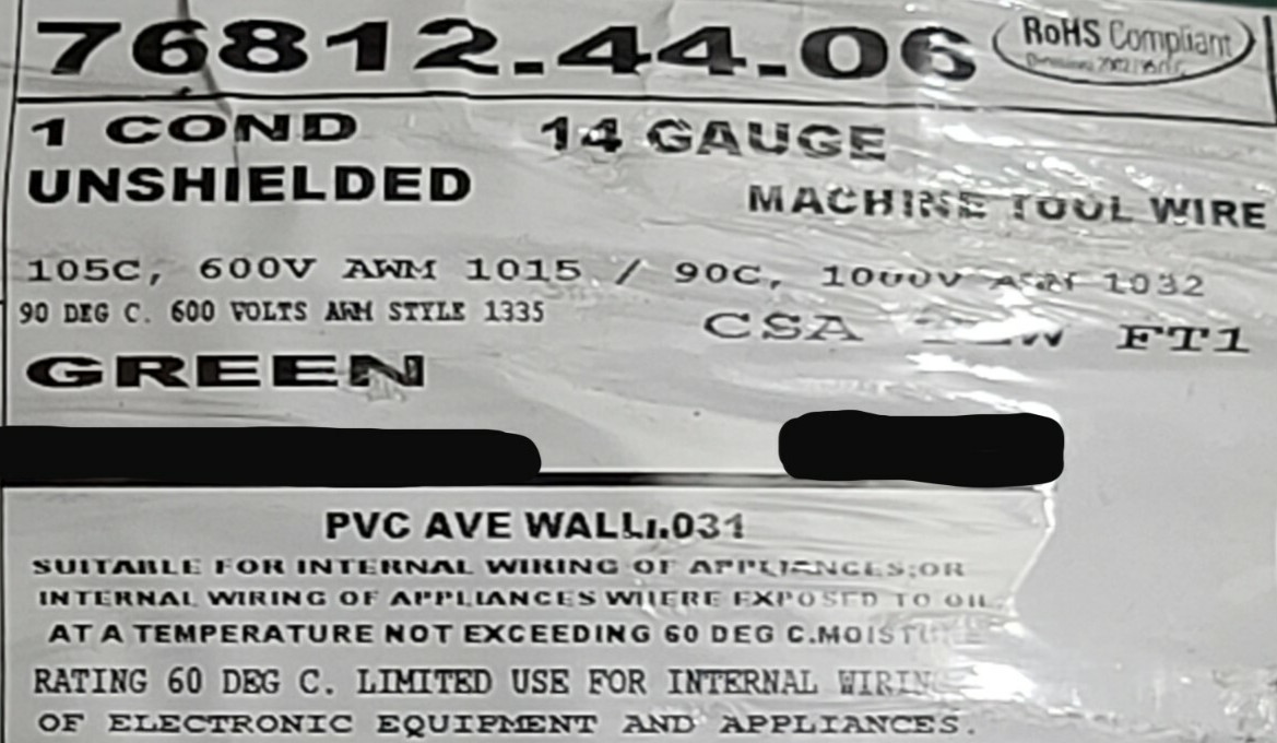Carol 76812 #14awg Stranded Bare Copper PVC Hook Up Wire AWM MTW 600V Green/50ft