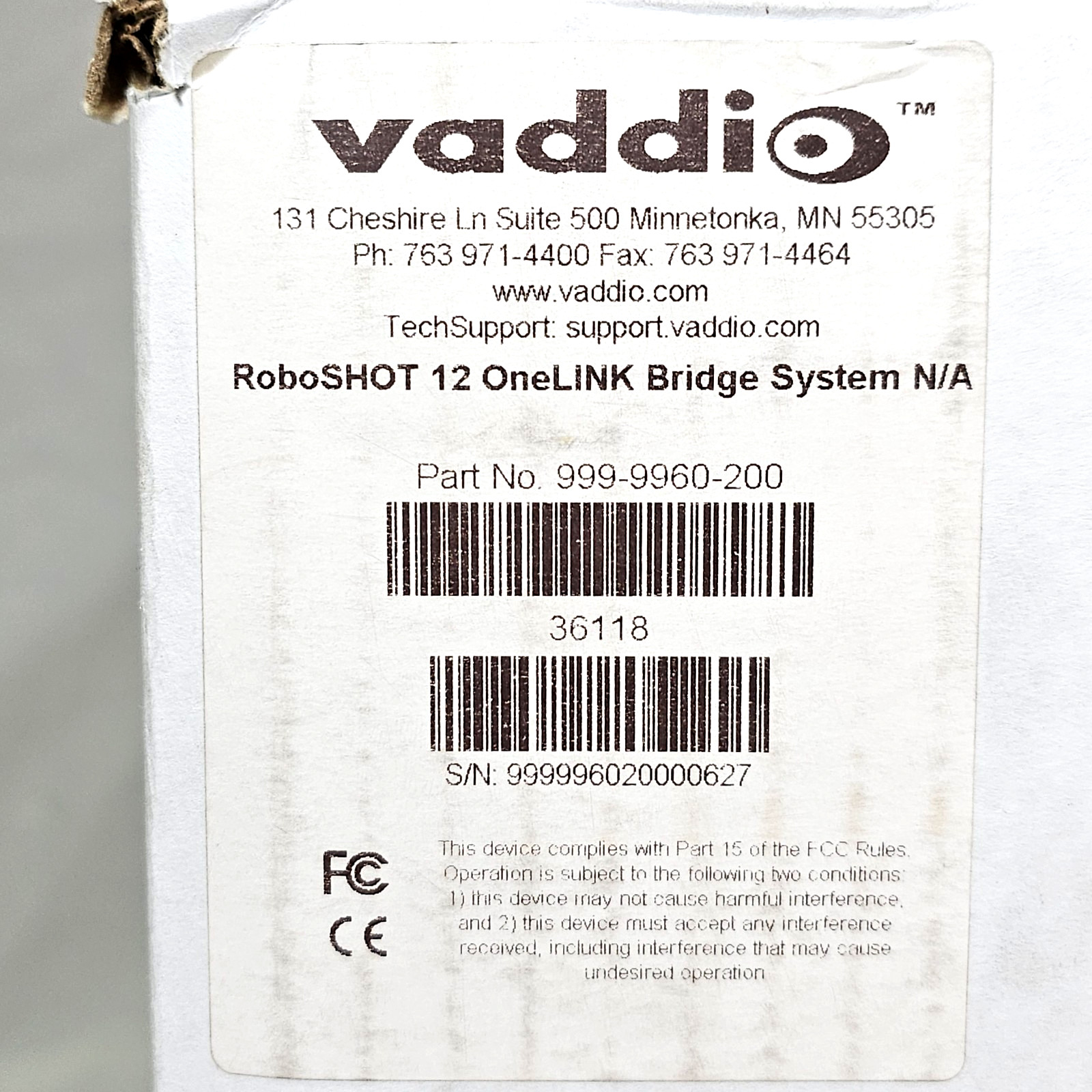 Vaddio RoboSHOT 12 HDBT OneLINK Bridge Camera System & Kit | #999-9960-200 | NEW