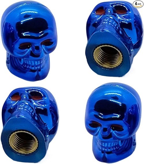 4PCS Skull Style Tire Valve Stem Caps, Antirust Copper Core, Leakp Color: Blue