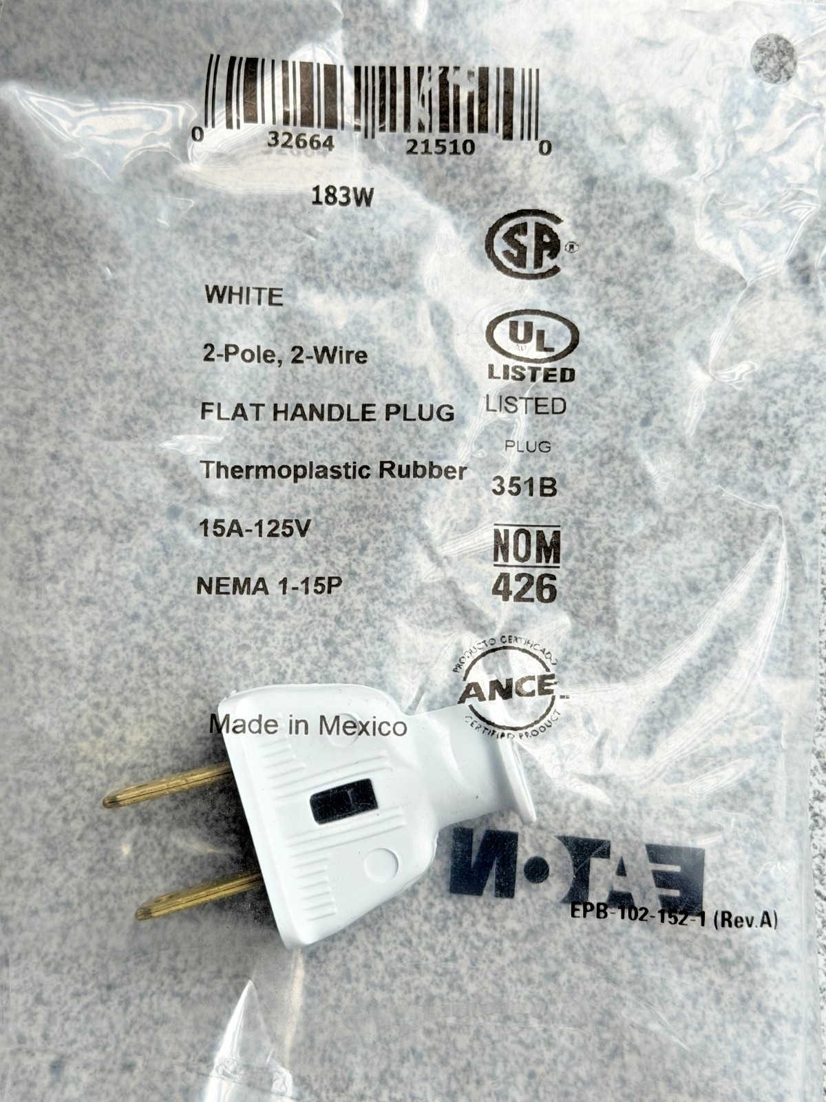 NEW lot of 24 Eaton 183W-BOX Straight Blade Replacement Plugs WHITE 125V 15A 2P