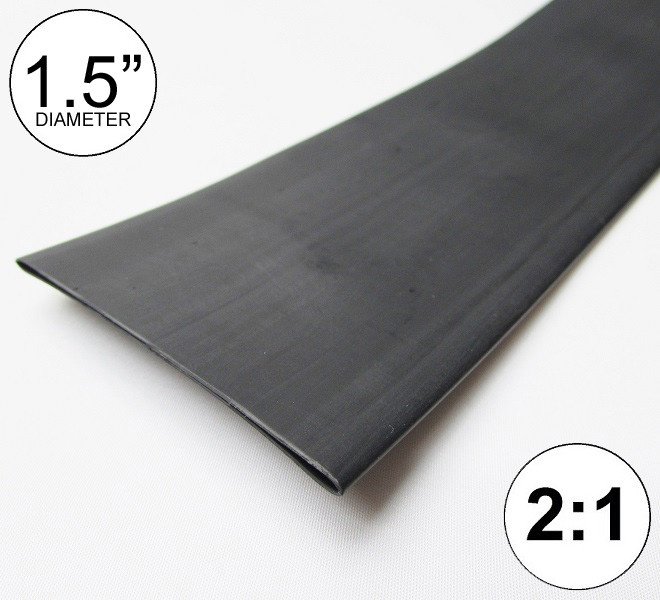 1.5″ ID Black Heat Shrink Tube 2:1 ratio (8 inches) polyolefin foot/ft/to 40mm