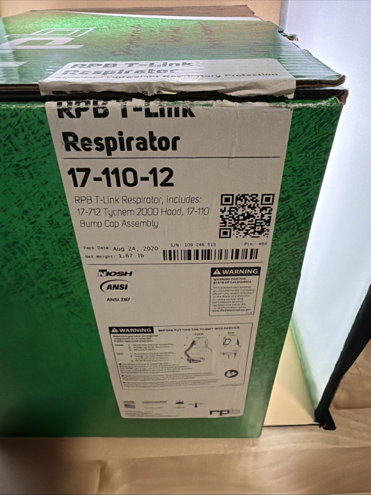 RPB Safety 17-110-12 T-Link, Includes Hood, Bump Cap Assy & Breath Tube – New