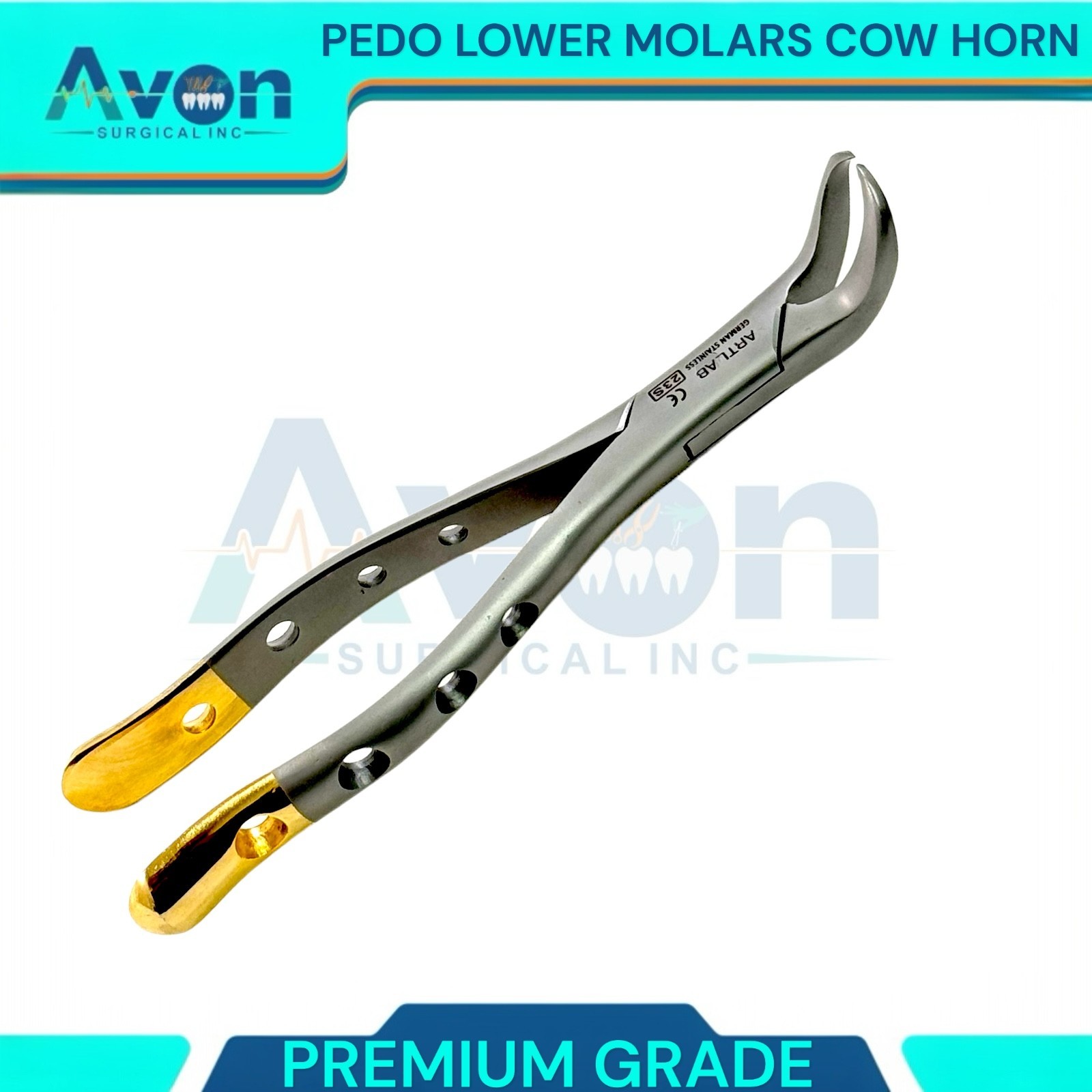 23S Pediatric Lower Molar Extraction Pliers, Cow Horn Beak, Perforated Handle 1x