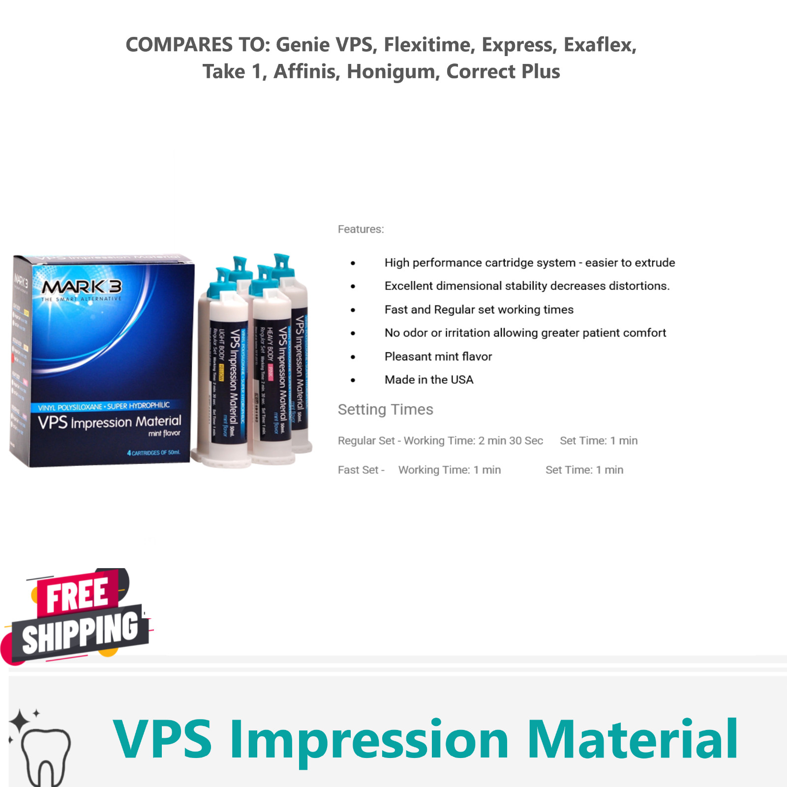 HEAVY BODY FAST SET VPS Dental Impression Material FAST Set 50ML Cartridges PVS