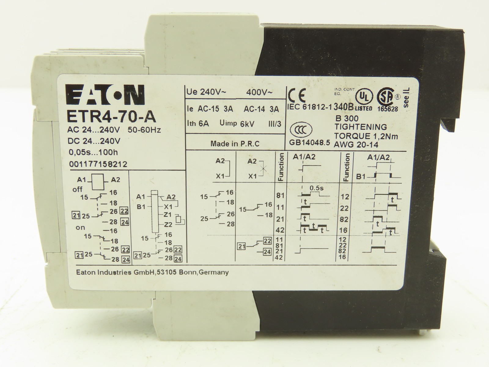 Eaton ETR4-70-A Timing Relay 24-240V AC/DC 0.05 Seconds To 100 Hours