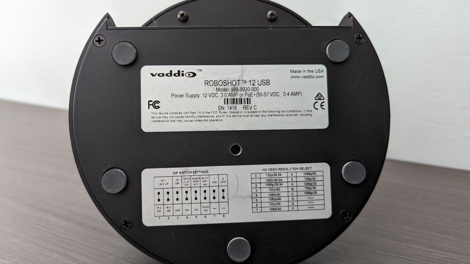 Vaddio RoboSHOT 12 USB Part Number 998-9920-000 (25936)