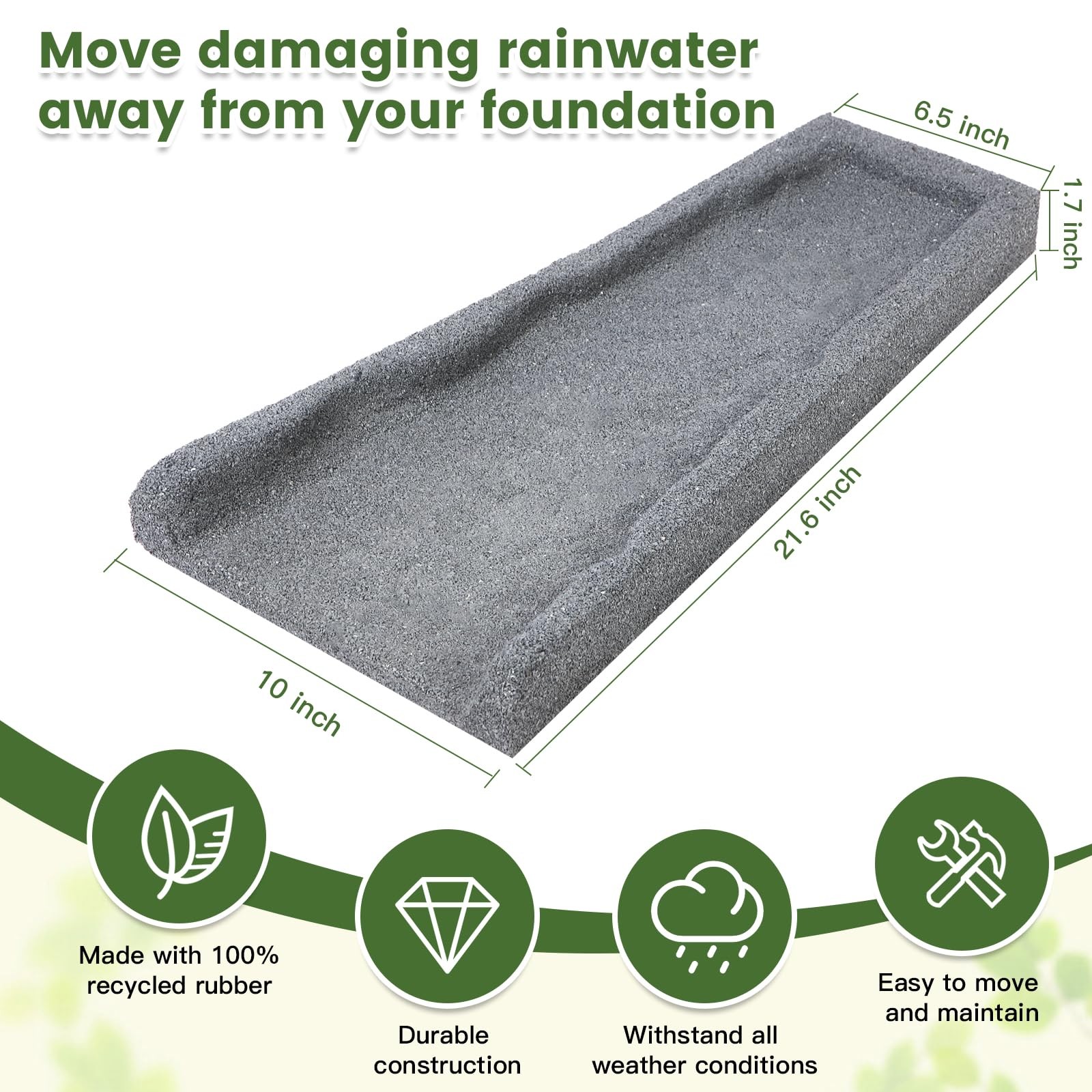 Sekcen 2 Pack Rubber Downspout Splash Block Rain Gutter Down Spout Drain Gray