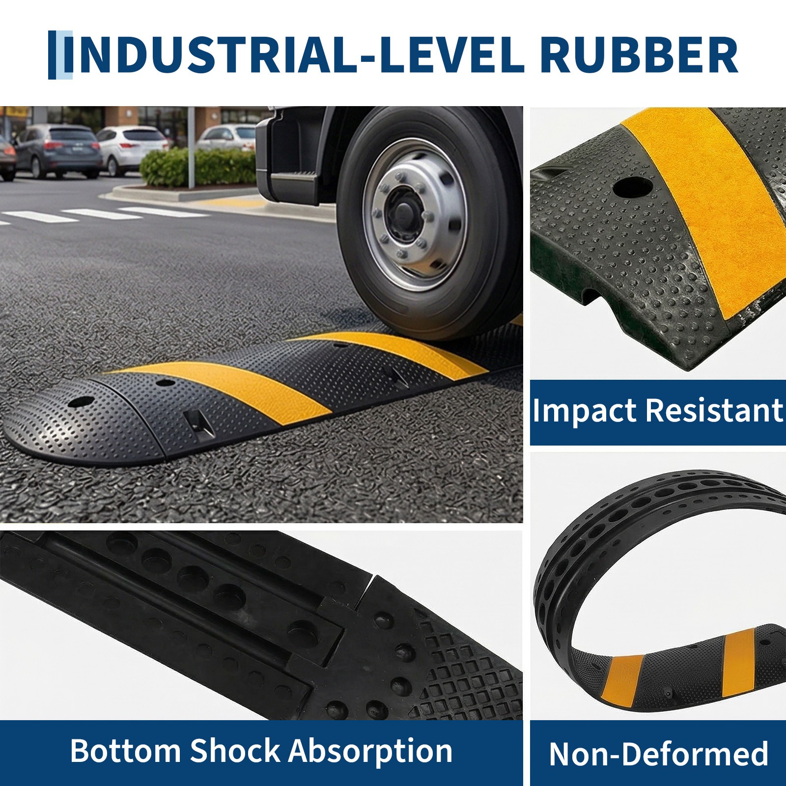 7 FT Rubber Speed Bump, 84″ Speed Bumps with End Caps, 25,000LBS Capacity