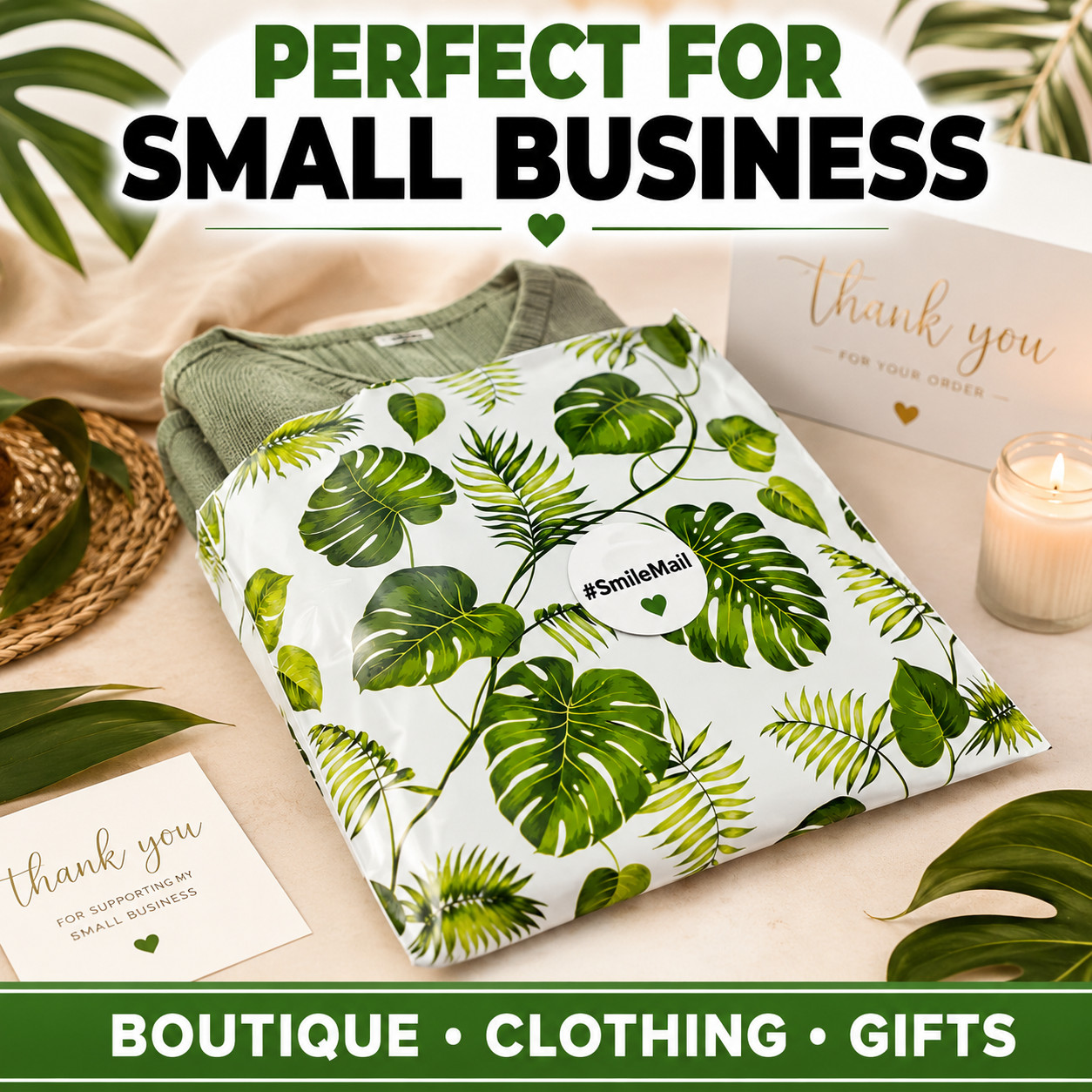 10×13 Banana Leaves Designer Poly Mailers Boutique Shipping Bags