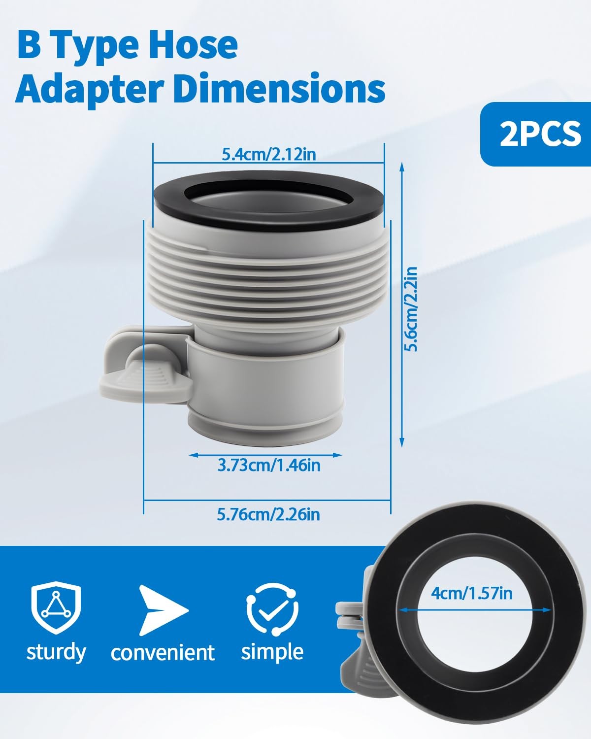 2 Pack Pool Hose Adapter Type B, 1.25″ to 1.5″ Conversion 2*2.2 in, Gray