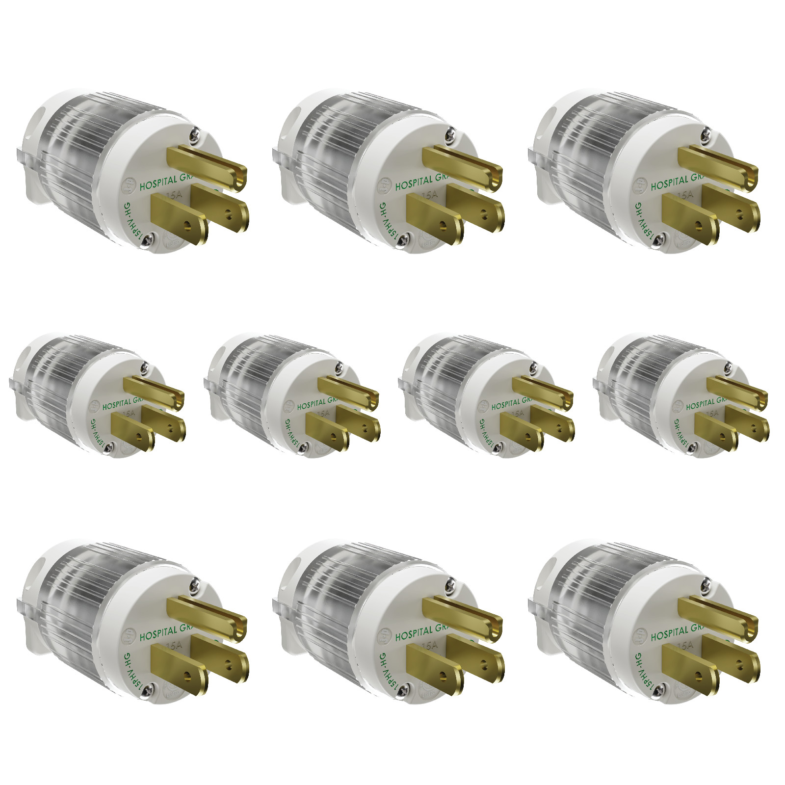 10-PACK Hospital Grade, Male Power Cord End Repair Plug 15 AMP, 110 120 125 Volt