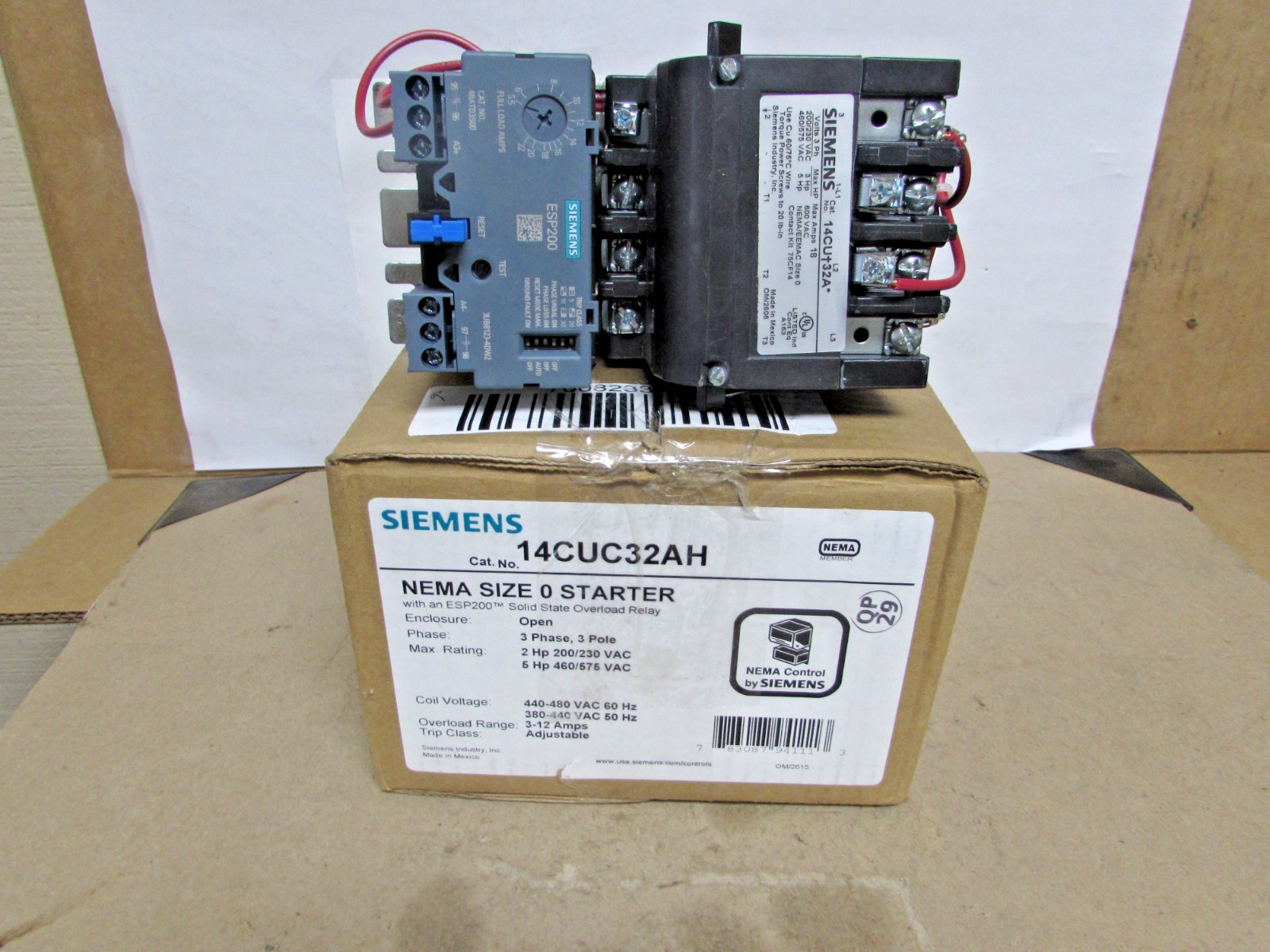 Siemens 14CUC32AH Size 0 Starter W/ 480v Coil – 3-12a Overload (NEW – IN BOX)
