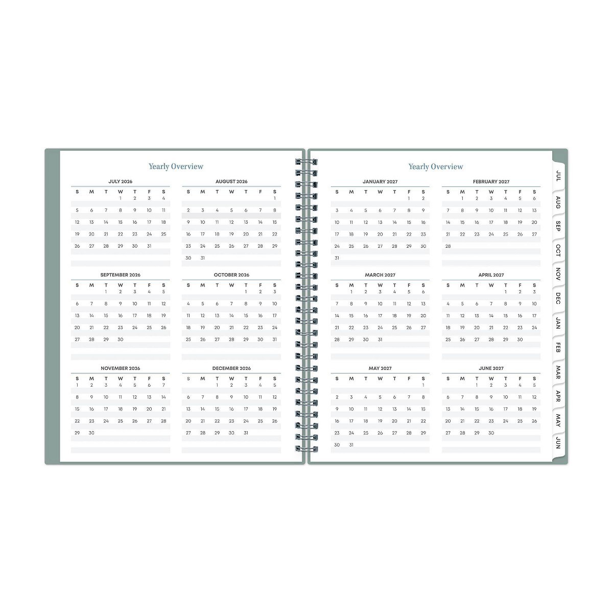 Blue Sky 7″x9″ 2026-2027 Hybrid Work Planner Solid Clary Sage Safety Wirebound