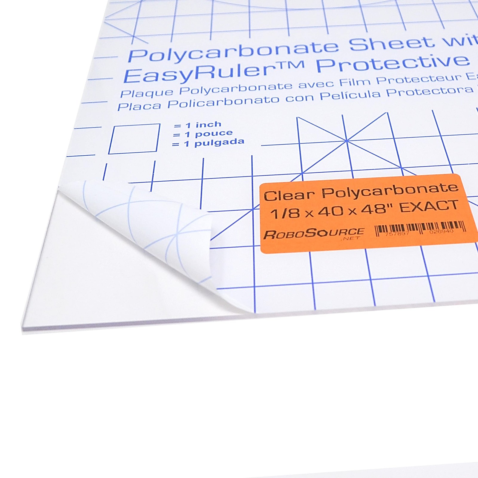Polycarbonate Clear Plastic Sheet 40 X 48 X 0.118 (1/8) Exact with EasyRuler Fil