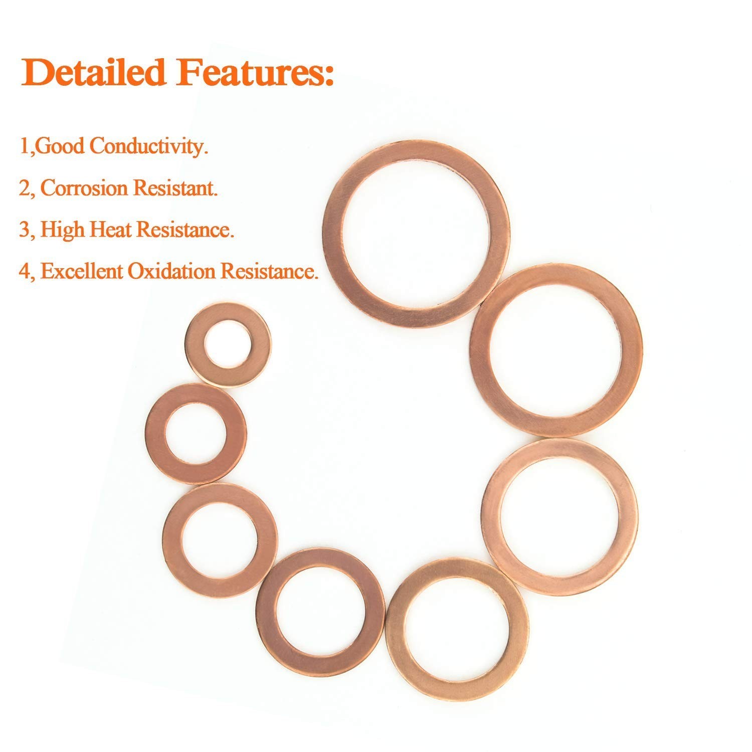 M8 Flat Washer Copper Sealing Ring, 8mm ID 12mm OD 1mm Thickness Metric Seali…