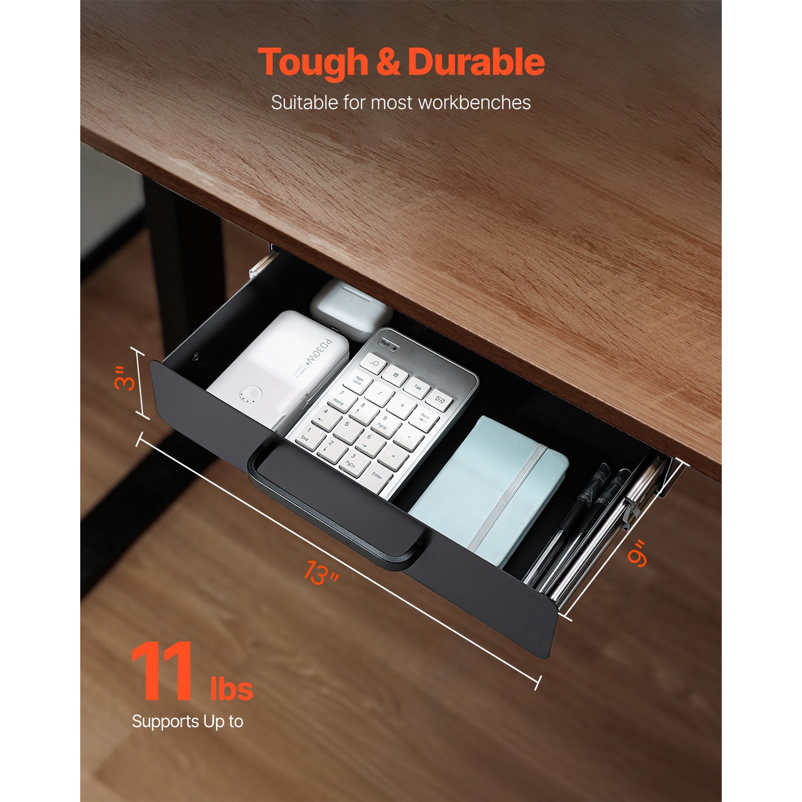 Uimoso 13-inch Slide-Out Under Desk Drawer Organizer for Home and Office