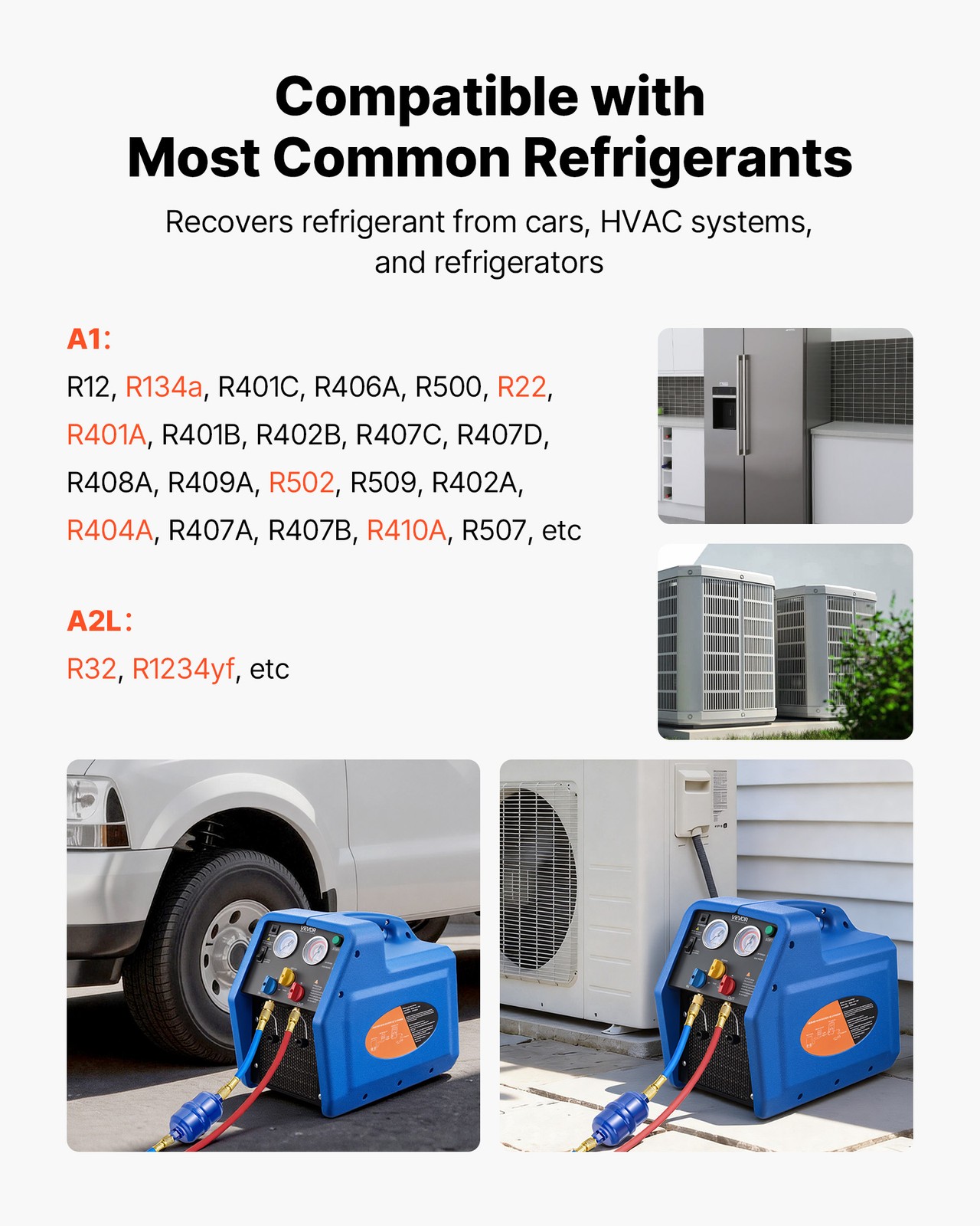 VEVOR Portable Refrigerant Recovery Machine 3/4 HP Single Cylinder Vapor Liquid