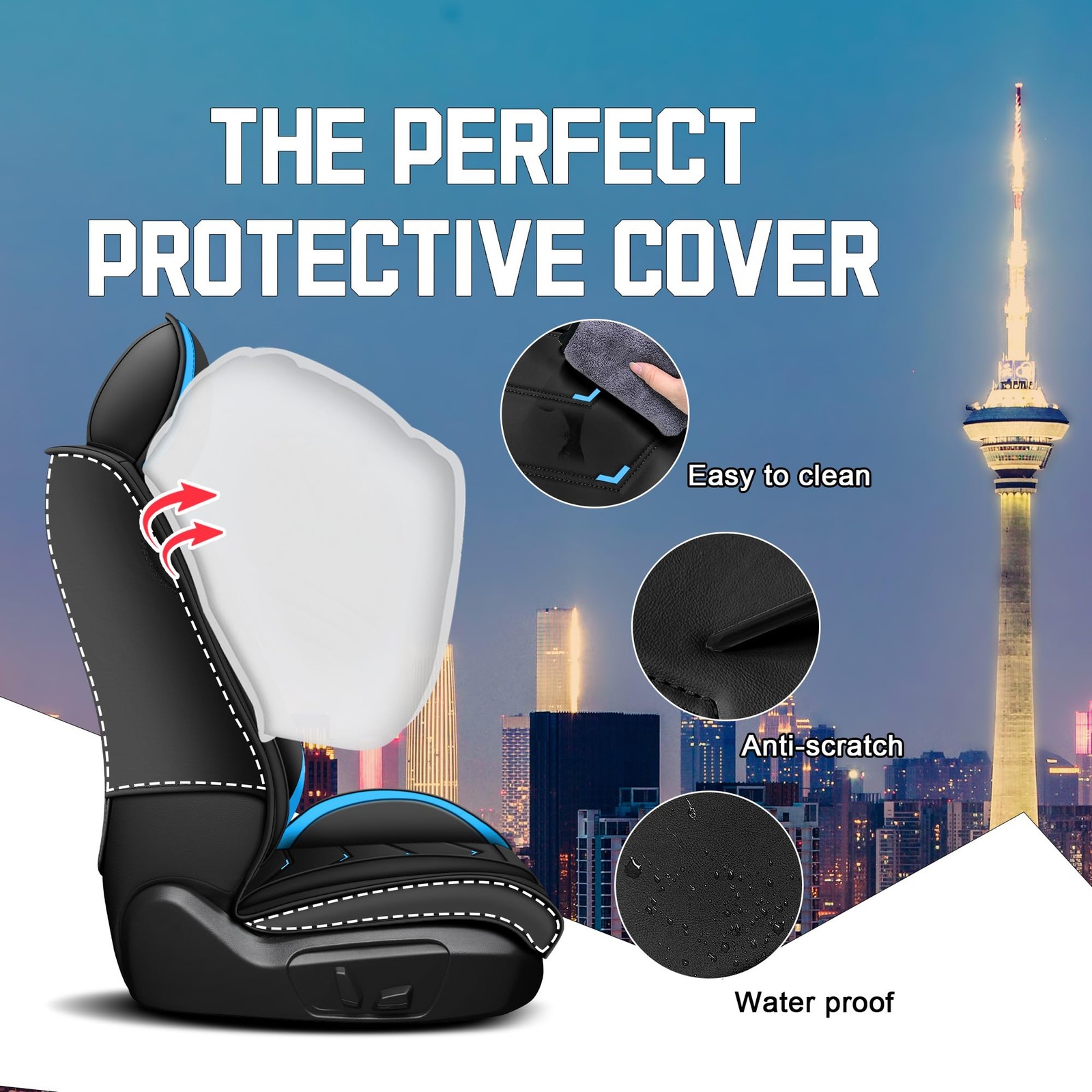 Car Seat Covers Dodge Grand Caravan 2000-2020 Nappa Leather 5 Seat Black Blue