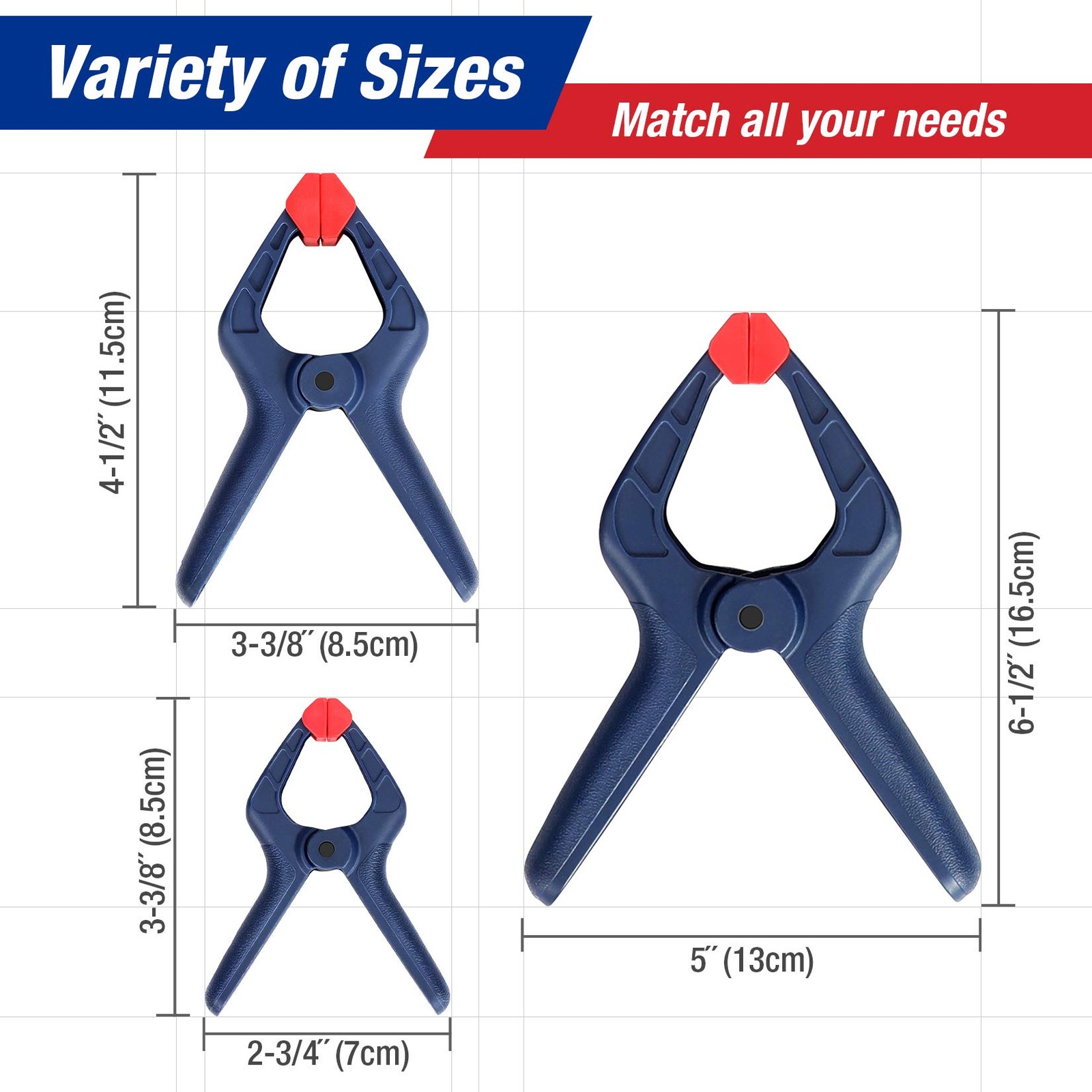 WORKPRO Spring Clamp Set, Mixed Size Set (3-3/8″, 4-1/2″, 6-1/2″), Blue