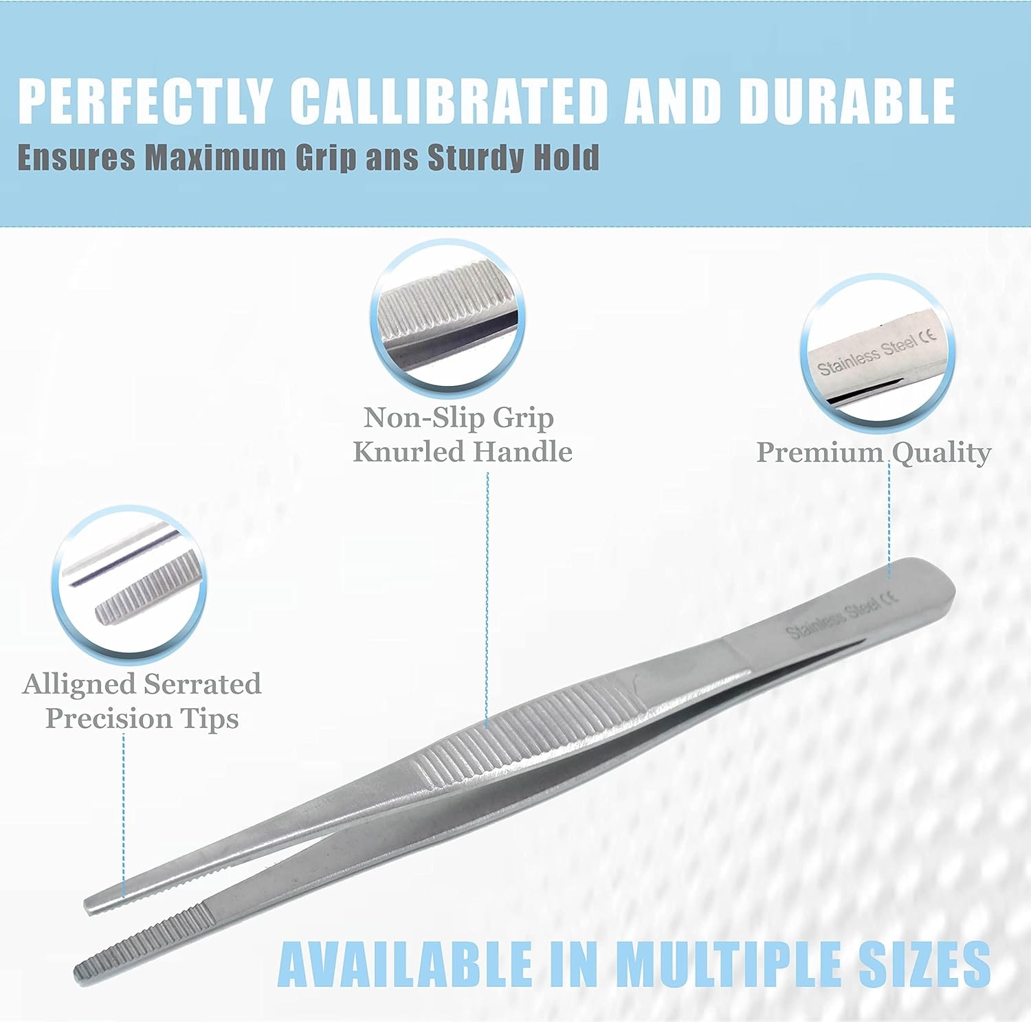 7Pcs Labware Tweezers Blunt Serrated Scientific Lab Forceps, Stainless Steel CE