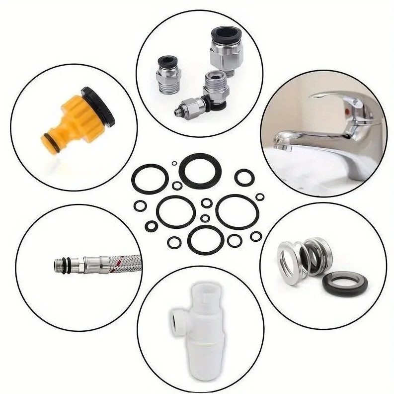 225pcs Black Rubber O-Ring Seal Kit Assorted Sizes Oil Water Resistant – NEW