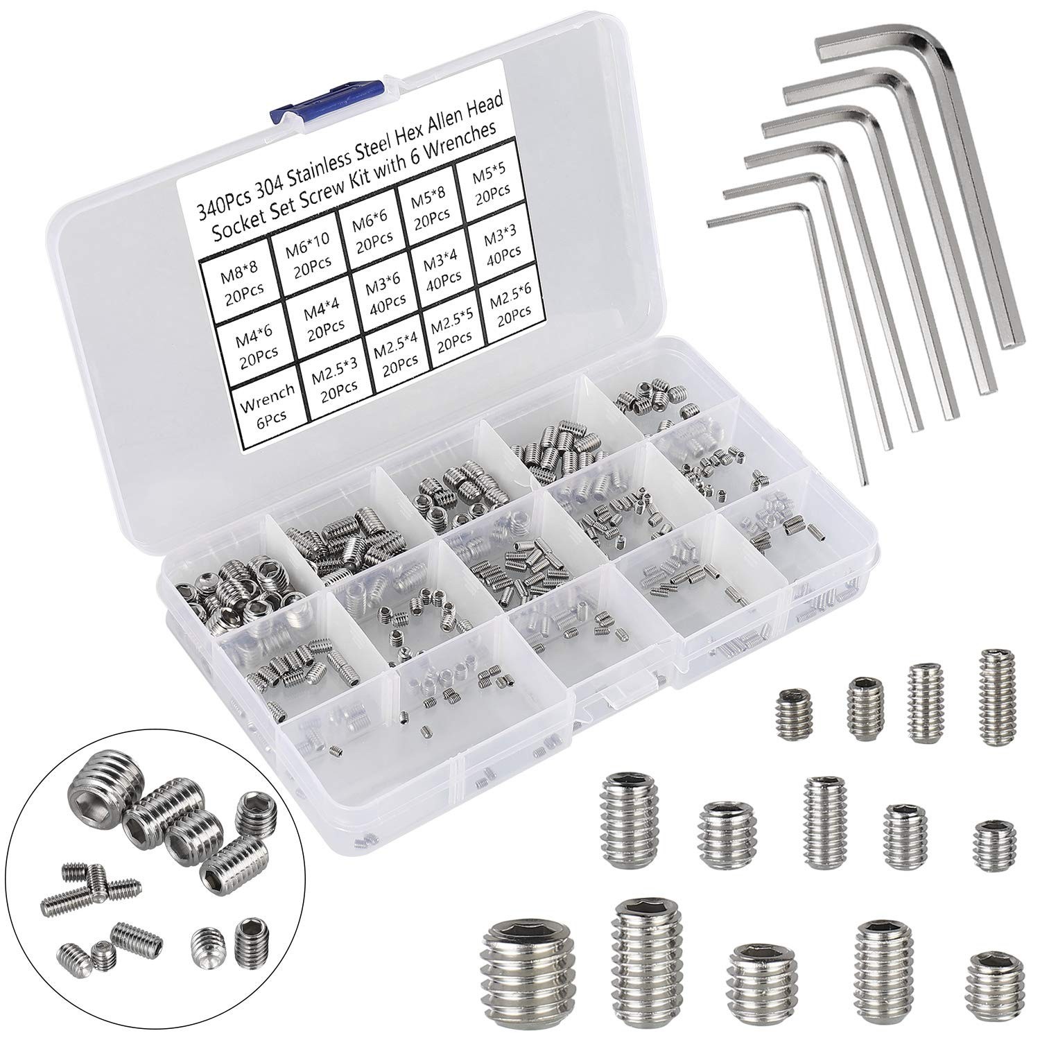 All-In-One 340pcs Metric Hex Socket Head Set Screws for DIY & Professional Use