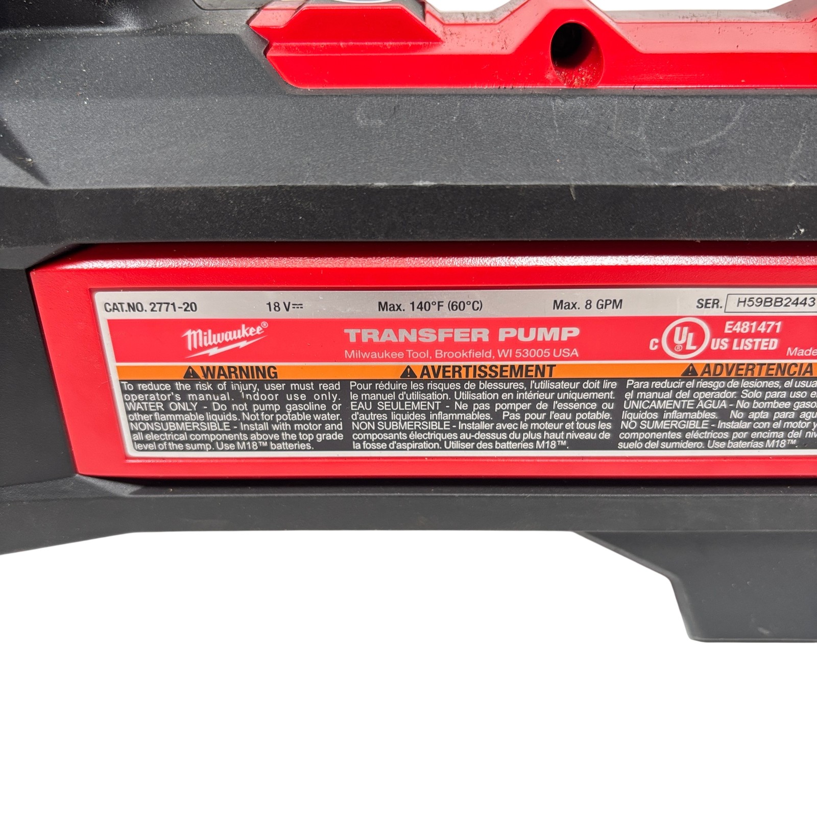 Milwaukee 2771-20 M18 18-Volt 1/4 HP Lithium-Ion Cordless Transfer Pump