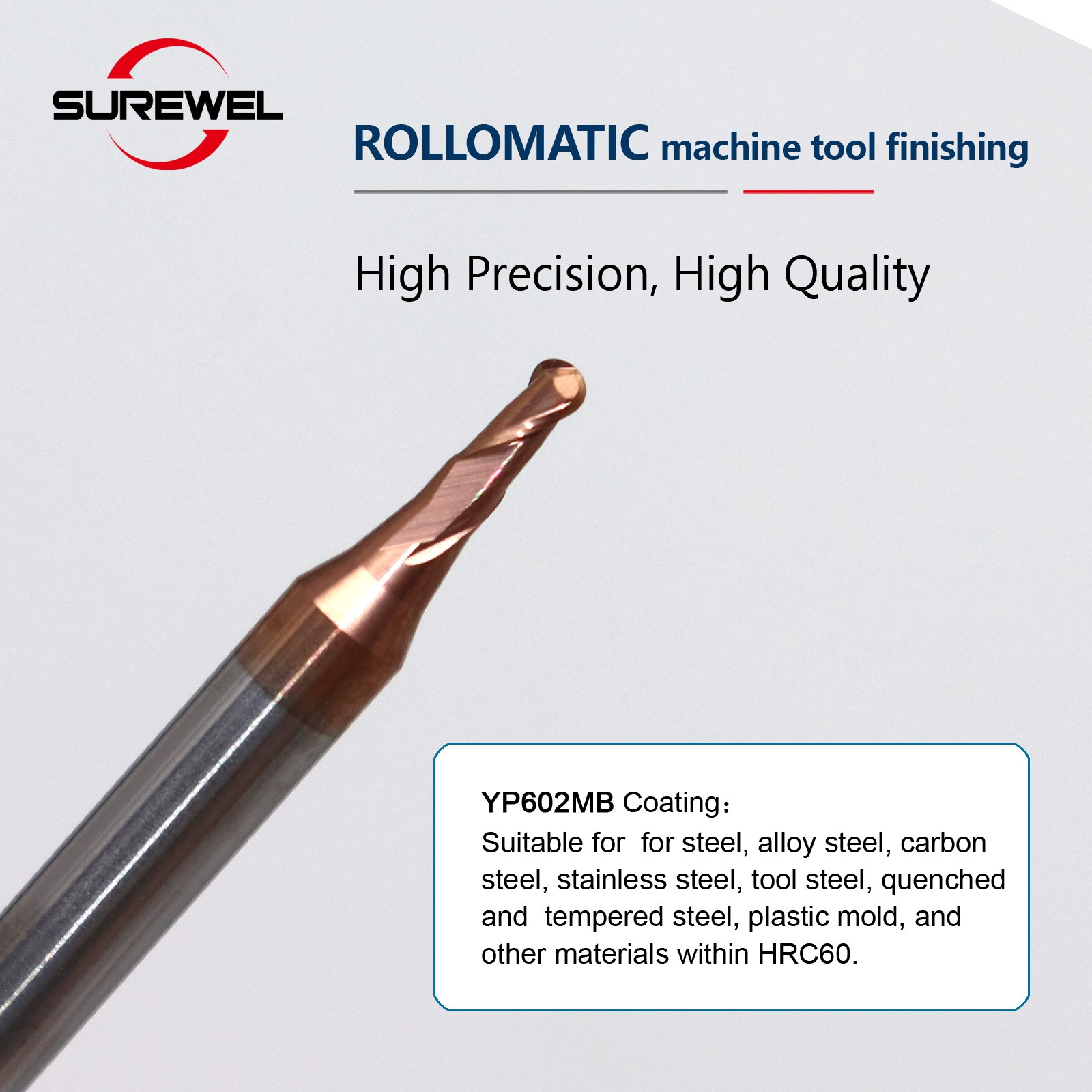 1PCS Solid Carbide Micro Ball End Mill R0.15-R0.95 CNC Engraving HRC60 Coated