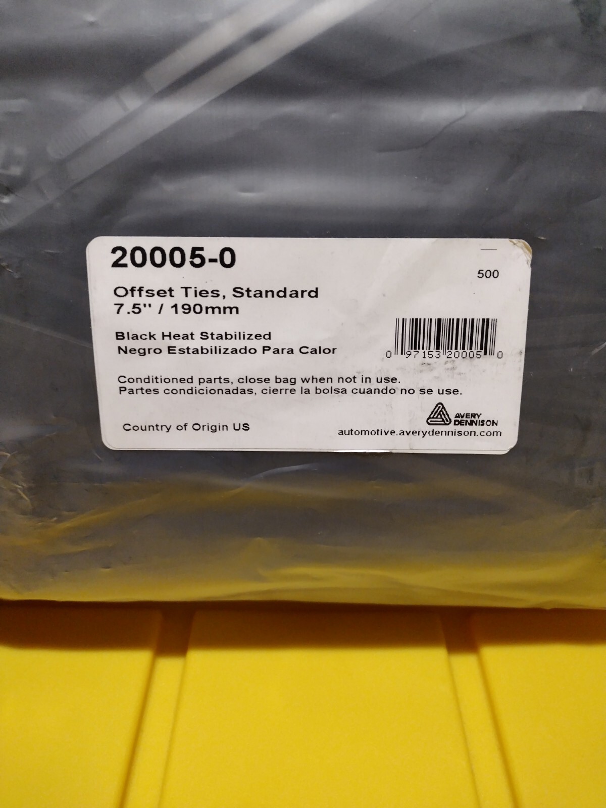 AVERY DENNISON 20005-0 OFFSET TIES STANDARD 7.5″/190mm Black 9.5mm Hole NEW