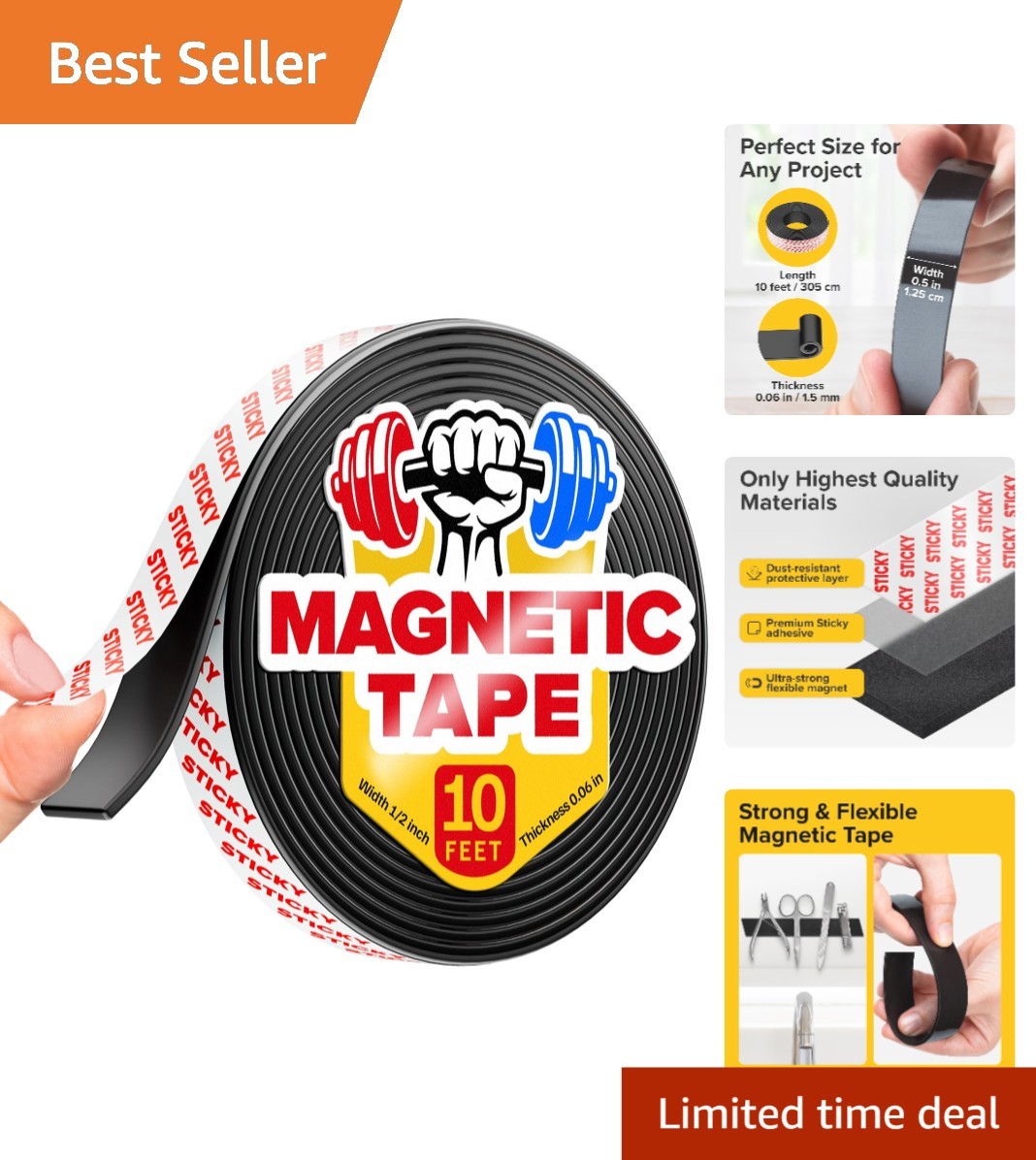 Super Sticky Magnetic Tape 10ft x 1/2in for Easy DIY Crafts & Organization
