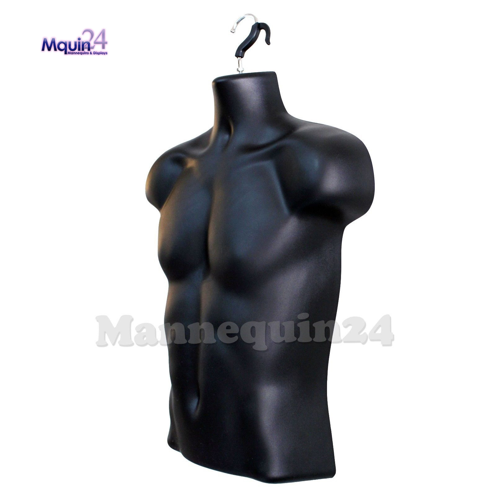 5 MALE TORSO MANNEQUIN FORMS -BLACK w/ 5 STANDS + 5 Hanging Hooks Men Clothings