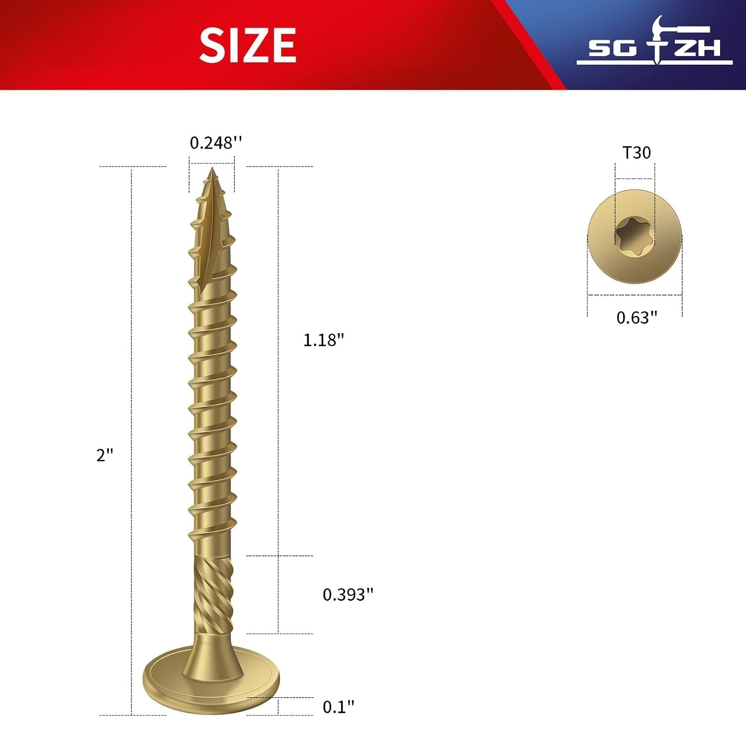 14×2 Inch Outdoor Structural Wood Deck Screws 94Pcs/2lb, Carbon Steel, Tan, Fl..