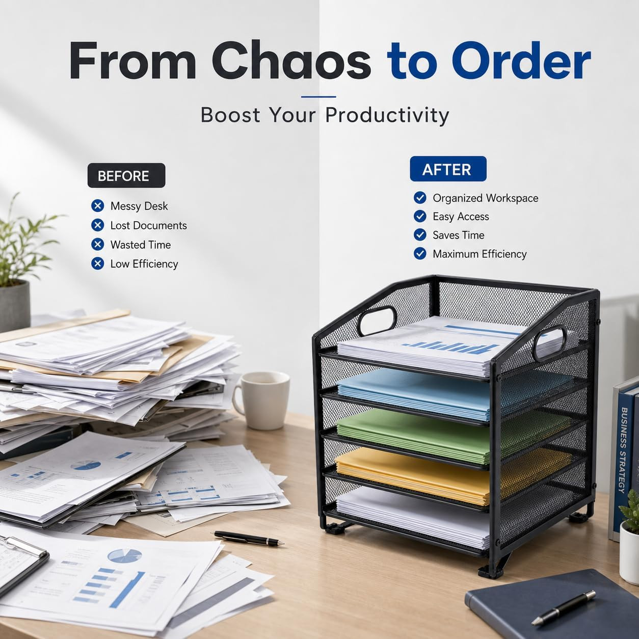 5-Tier Desk Organizers and Accessories, Paper Letter Tray Organizer with File Ho
