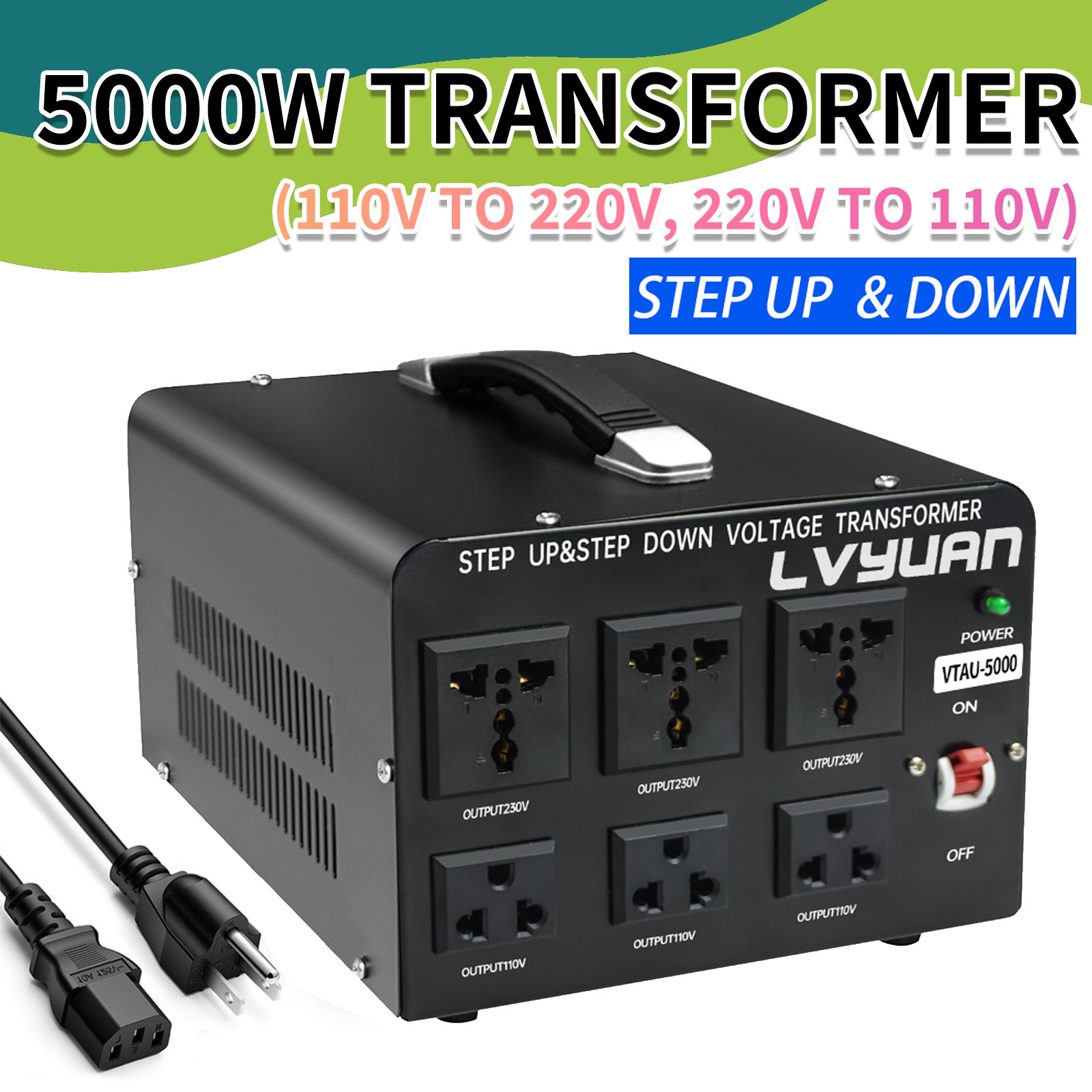 5000W Voltage Transformer Converter Step Up Down 110V 220V-240V Heavy Duty Power