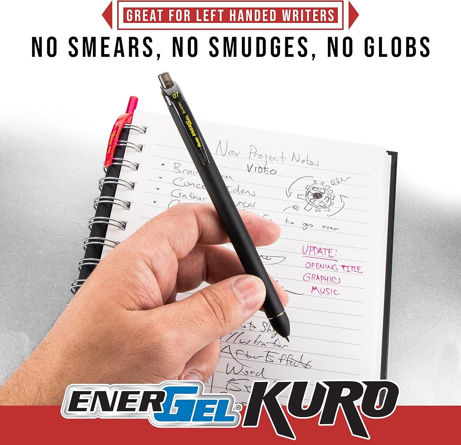 Pentel EnerGel Kuro Gel Pen, Shades of Black, 0.7mmtip, Assorted black ink,5pens