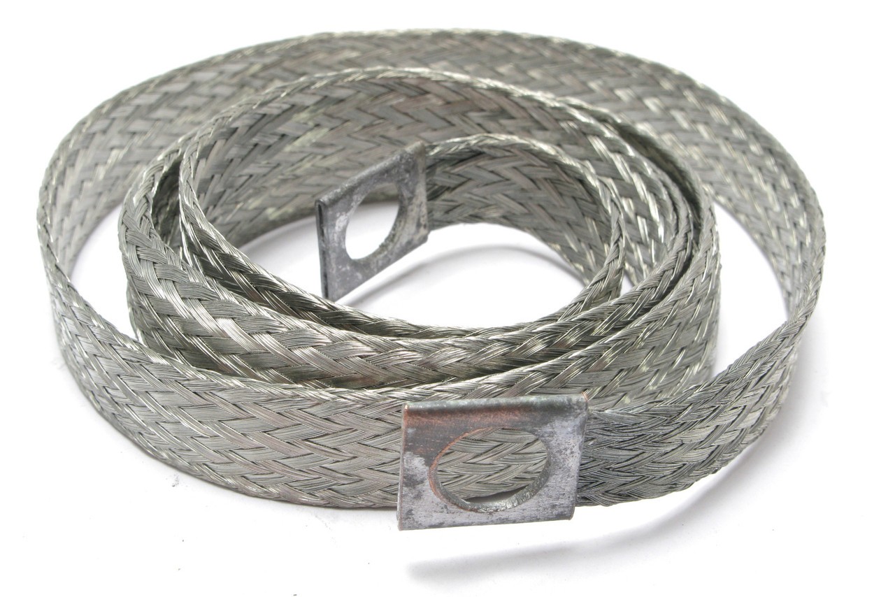 Tinned Copper Braid Grounding Strap, 36″ x 1/2″ x 0.058″, 3/8″ Stud, 2pcs